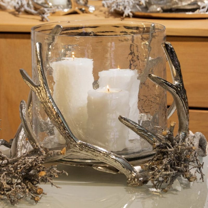 Windlicht Glas CROWNE silber Kaheku H 21
